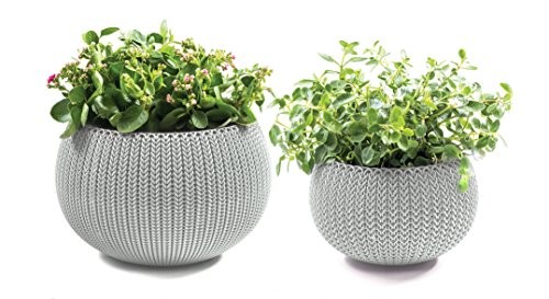 Keter Cozies Planters Set of 2, Knit Texture 11" and 14" Pots with Removable Liners, Oasis White | Amazon (US)