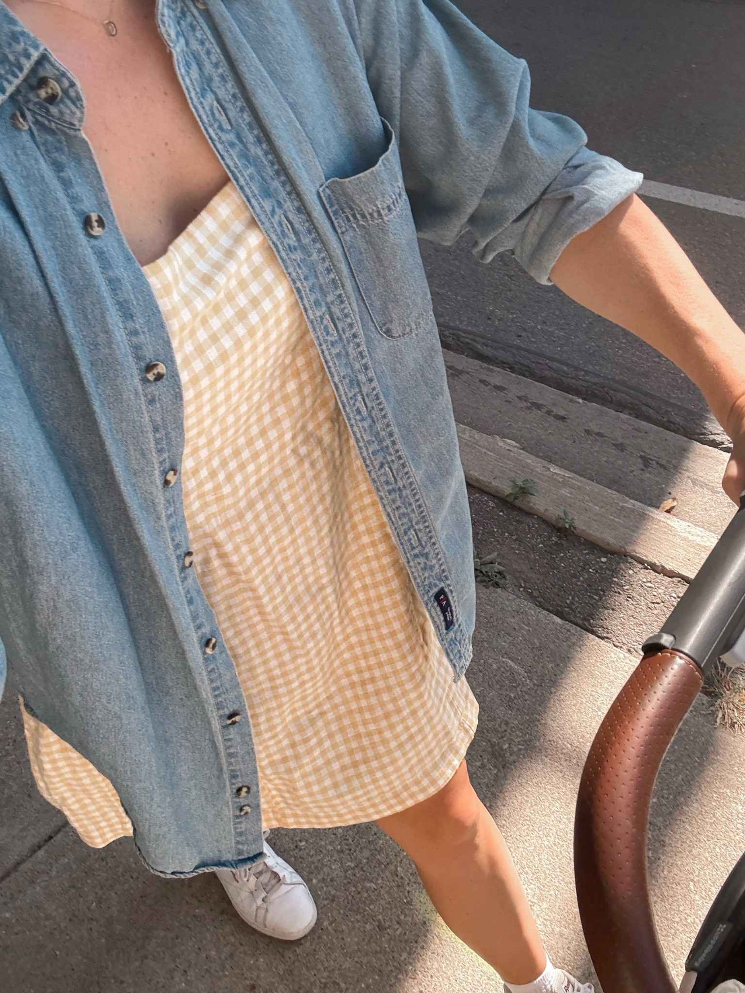 Affordable fall outfit under $50 💛🍁 Yellow dress layered with a classic denim shirt—perfect for errands or weekend wear. Shop the Old Navy sale now! #fallstyle #oldnavyfinds #ltkfallsale #momoutfits

#LTKdresses #LTKcanada