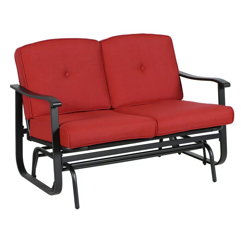 Mainstays Belden Park Cushion Steel Outdoor Glider Bench - Red/Black | Walmart (US)
