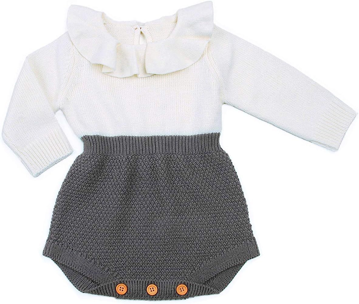 Urkutoba Baby Girls Romper Knitted Ruffle Long Sleeve Jumpsuit Baby Kids Girl Romper Autumn Winte... | Amazon (US)