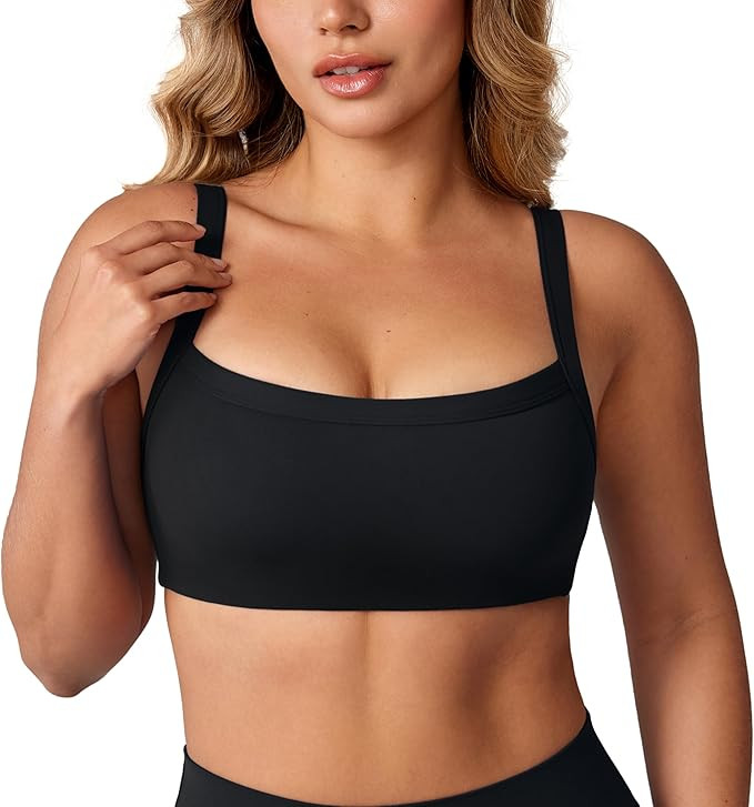 Hugcurve Adjustable Sports Bra Square Neck Wireless Padded Yoga Workout Tops | Amazon (US)