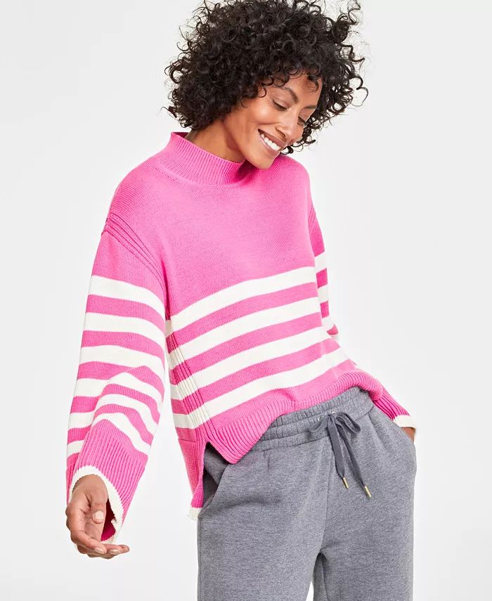 Women's Mock Neck Sailor-Stripe Sweater, Created for Macy's | Macy's
