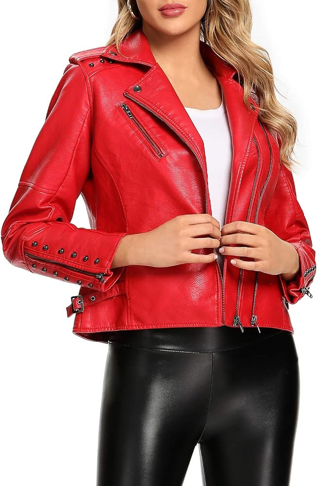S P Y M Womens Leather Jacket, Faux Motorcycle Biker Coat, Regular and Plus Size Coat | Amazon (US)