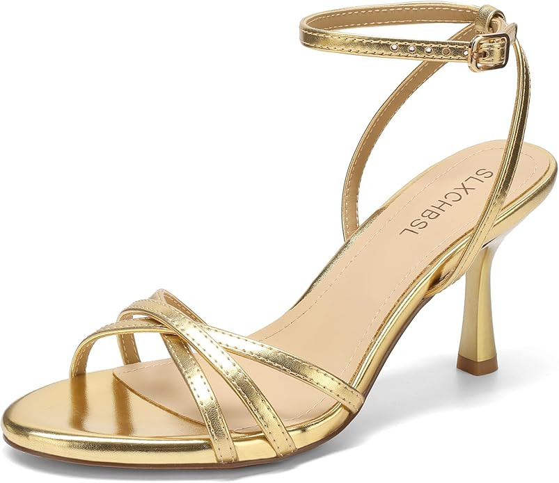 Kitten Heels for Women, Round Open Toe Buckle Heeled Sandals, Strappy Ankle Strap Shoes for Dress... | Amazon (US)