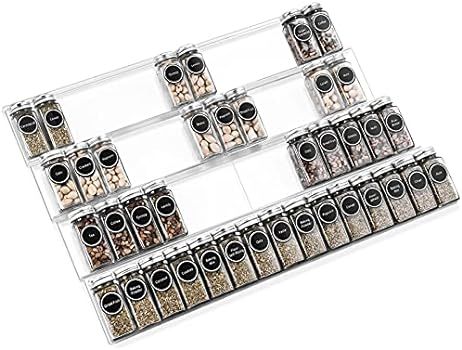 Mulush Adjustable Expandable Acrylic Spice Rack Tray - 64 Jars Spice Drawer Organizer for Kitchen Ca | Amazon (US)