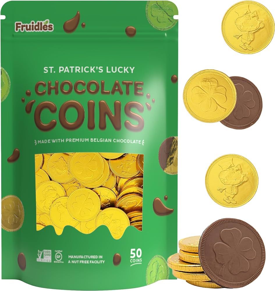Fruidles St. Patrick's Day Chocolate Coins Lucky Gold Coins Foils, Belgian Milk Chocolate Coins B... | Amazon (US)