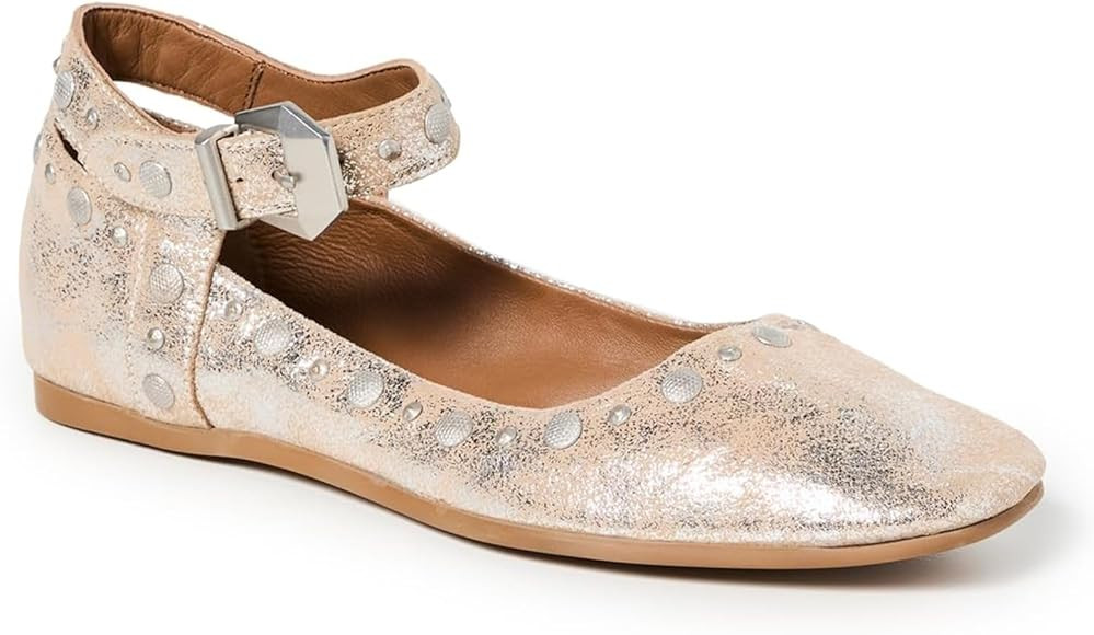 Women's Stud Mary Jane Flats Metallic Square Toe Ballet Flats Ankle Buckle Strap Comfy Ballerina ... | Amazon (US)