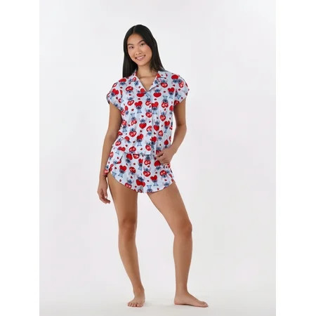 Disney Stitch Women s Valentine s Day Notch Collar Top and Shorts 2 Piece Pajama Set Sizes XS-3X | Walmart (US)