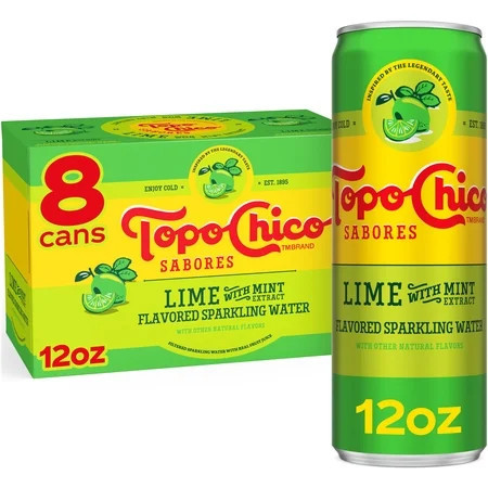 Topo Chico Sabores Lime with Mint Extract Flavored Sparkling Water Cans, 12 fl oz, 8 Pack | Walmart (US)