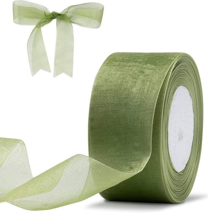 Sage Green Organza Ribbon for Gift Wrapping, FAKILO 2 Inch Shimmer Sheer Wrapping Ribbon for Bouq... | Amazon (US)