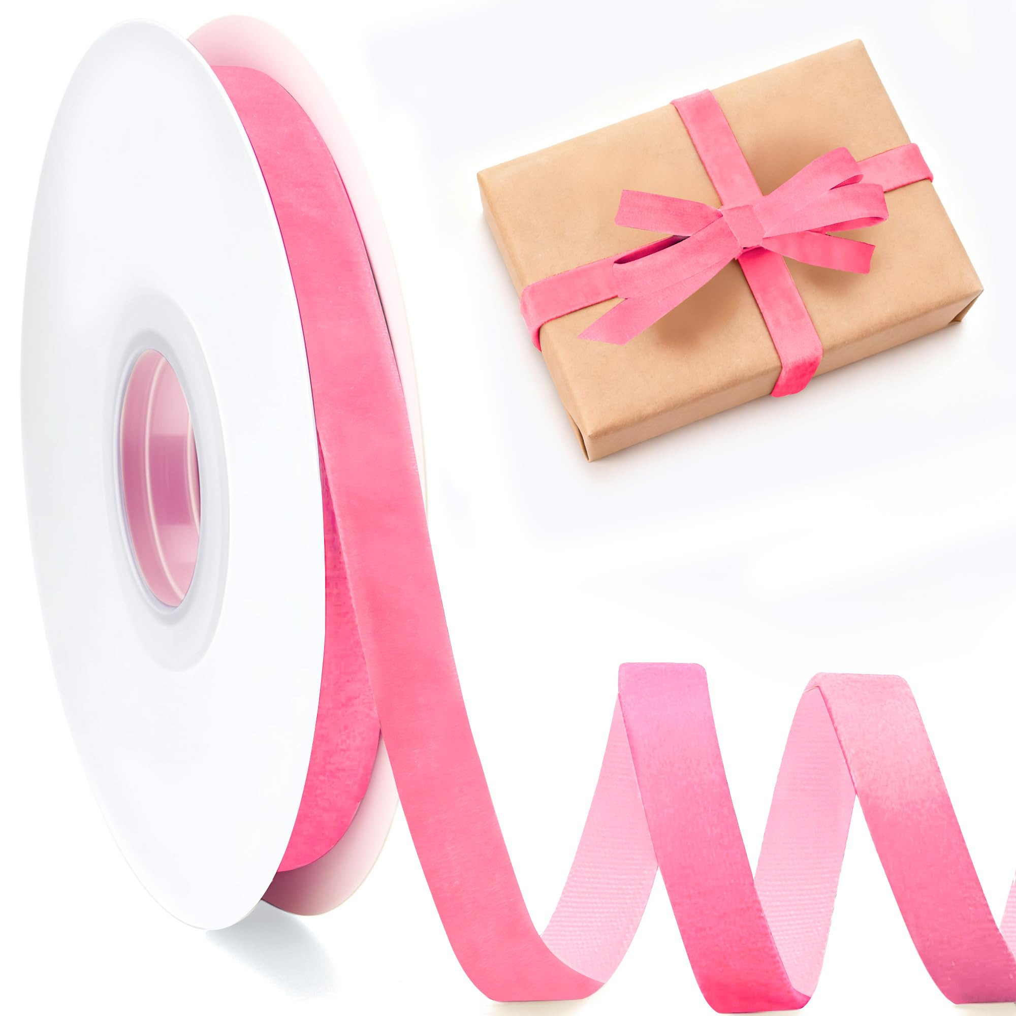 Velvet Ribbon 3/8 Inch x 25 Yards – Pink Velvet Ribbon, Soft Single Face, Non-Fading for Christ... | Amazon (US)