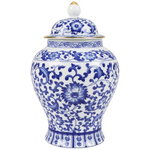 Chinoiserie Blue White Ginger Jar With Lid, 7.5'' Ceramic Porcelain Tea Nut Herb Airtight Storage, Decorative Flower Branches Chinese Style Vase, Traditional Antique Vintage Home Decor for Living Room | Amazon (US)