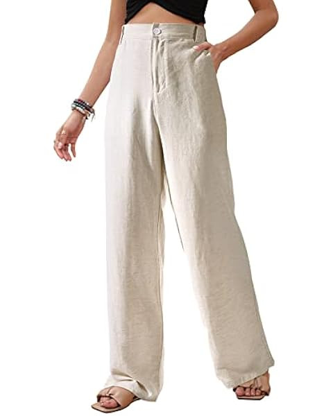 Hooever Womens Casual High Waisted Wide Leg Pants Button Up Straight Leg Trousers | Amazon (US)