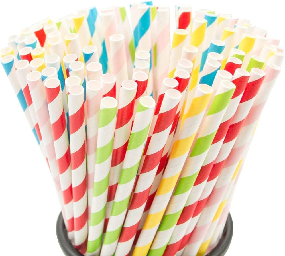 100PCS Biodegradable Paper Straws Bulk, Assorted Rainbow Colors Striped Drinking Straws for Juice... | Amazon (US)