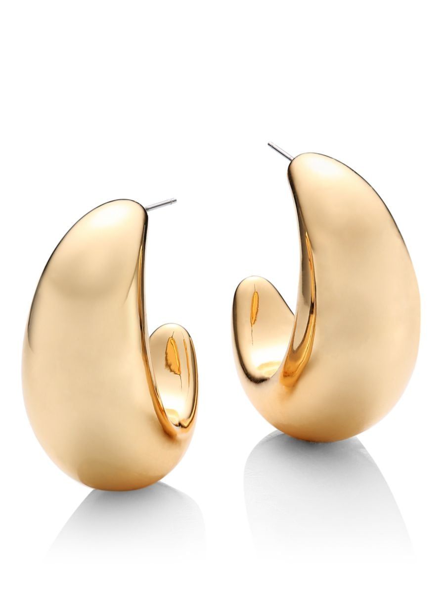 Polished 14K-Gold-Plated Chubby Tapered Hoop Earrings | Saks Fifth Avenue