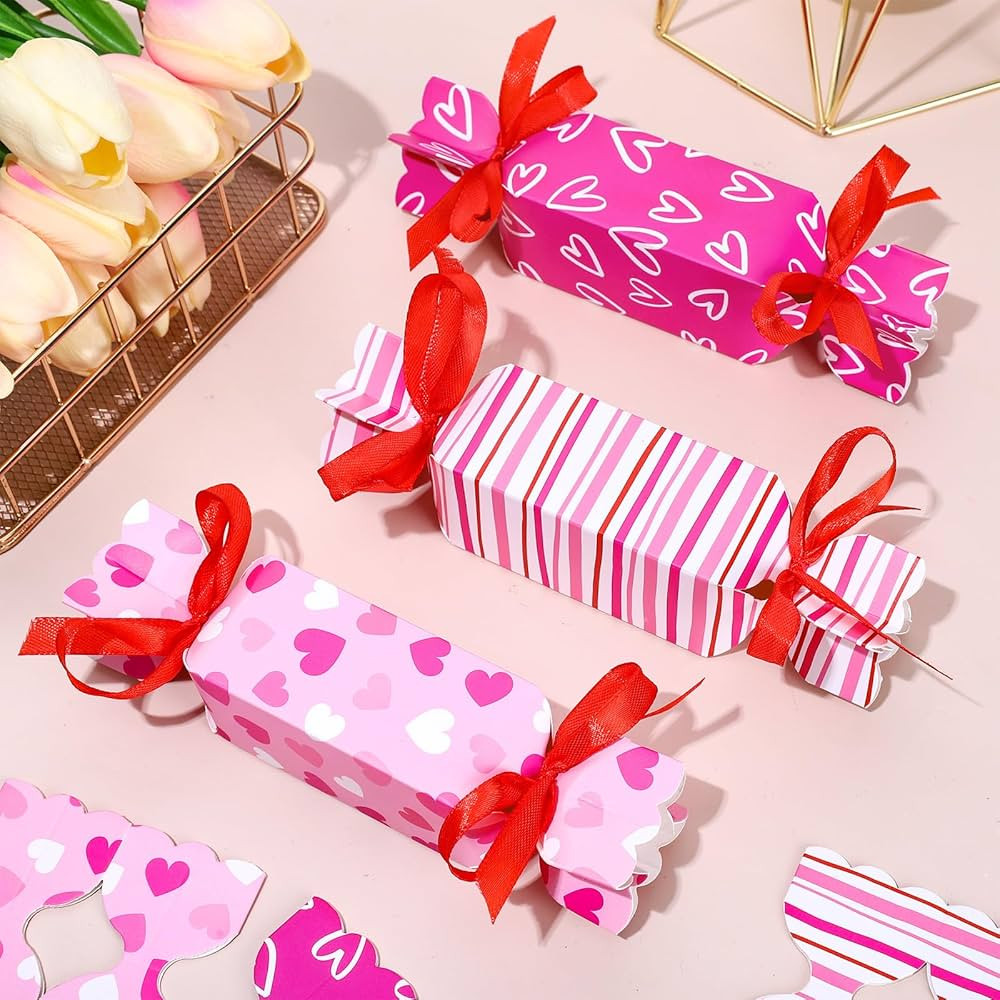 JarThenaAMCS 48Pcs Valentine's Day Candy Boxes with Ribbon Cute Candy Shape Design Treat Boxes Ro... | Amazon (US)