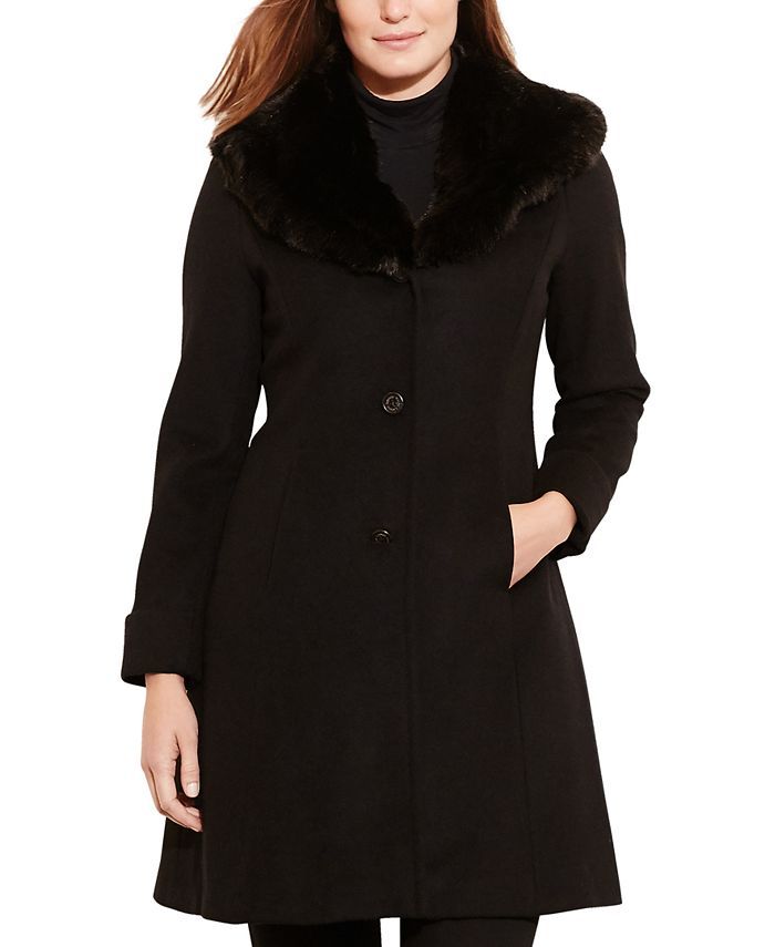 Lauren Ralph Lauren Women's Faux-Fur-Trim Walker Coat, Created for Macy's & Reviews - Coats & Jac... | Macys (US)