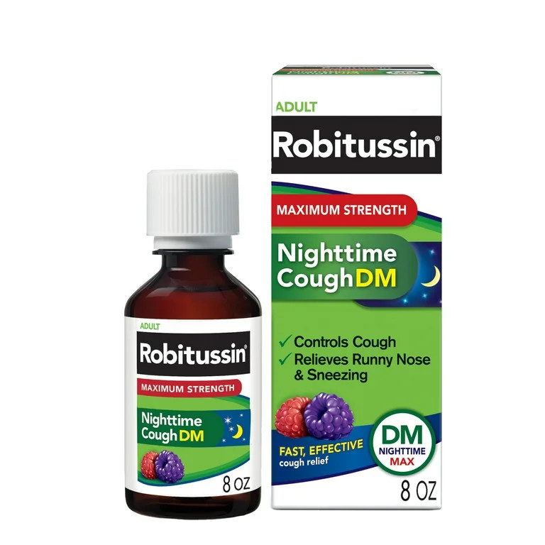 Robitussin Maximum Strength Nighttime Cough DM Max, Adult Formula, Berry Flavor Syrup 8 Fl Oz Bot... | Walmart (US)