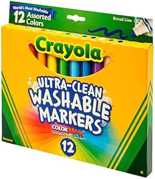 Crayola Ultra Clean Washable Markers Broad Line, Multi Colored, 12 Count (Pack of 1) | Amazon (US)