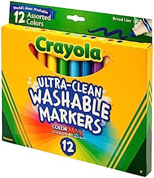 Crayola Ultra Clean Washable Markers Broad Line, Multi Colored, 12 Count (Pack of 1) | Amazon (US)