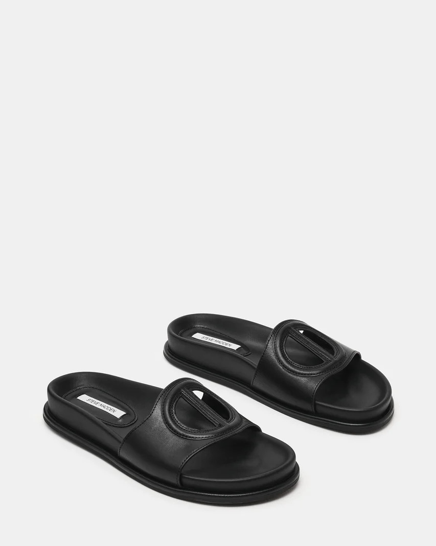 ZOSIA Black Leather Cut-Out Slide Footbed Women's Sandal | Steve Madden (US)