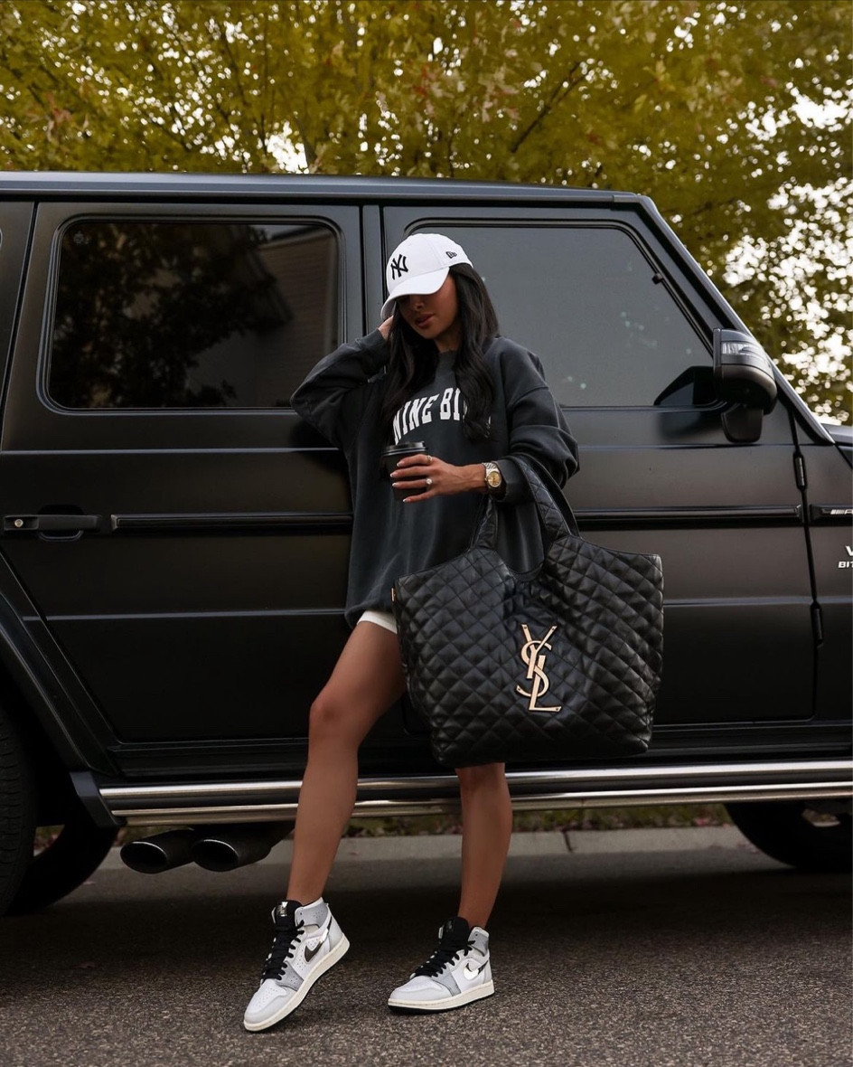 Casual fall outfit 
Anine Bing sweatshirt wearing an XS
Nike air Jordan sneakers run TTS
Saint Laurent Icare bag

#LTKfitness #LTKshoecrush #LTKfindsunder100