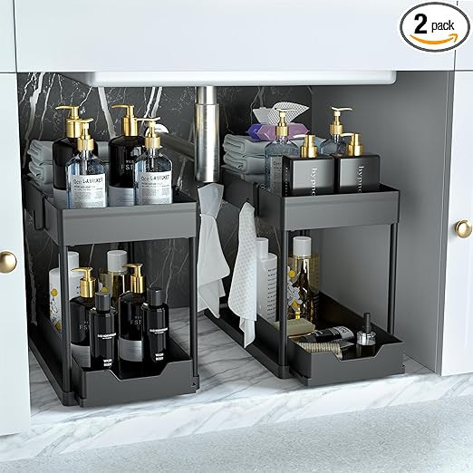 DEKAVA Under Sink Organizer 2 Pack, Bathroom Cabinet Organizer, 2 Tier Sliding Cabinet Basket Org... | Amazon (US)