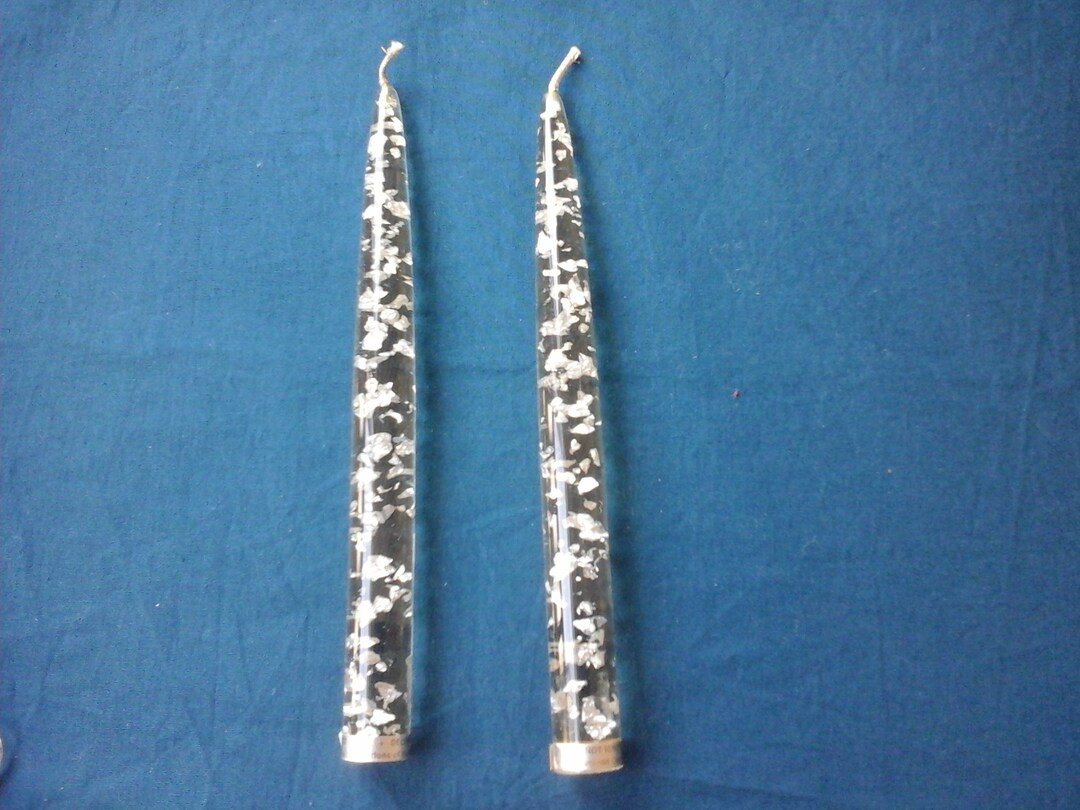 Pair of vintage clear lucite candlesticks tapers with silver flecks 8 inches long great condition | Etsy (US)