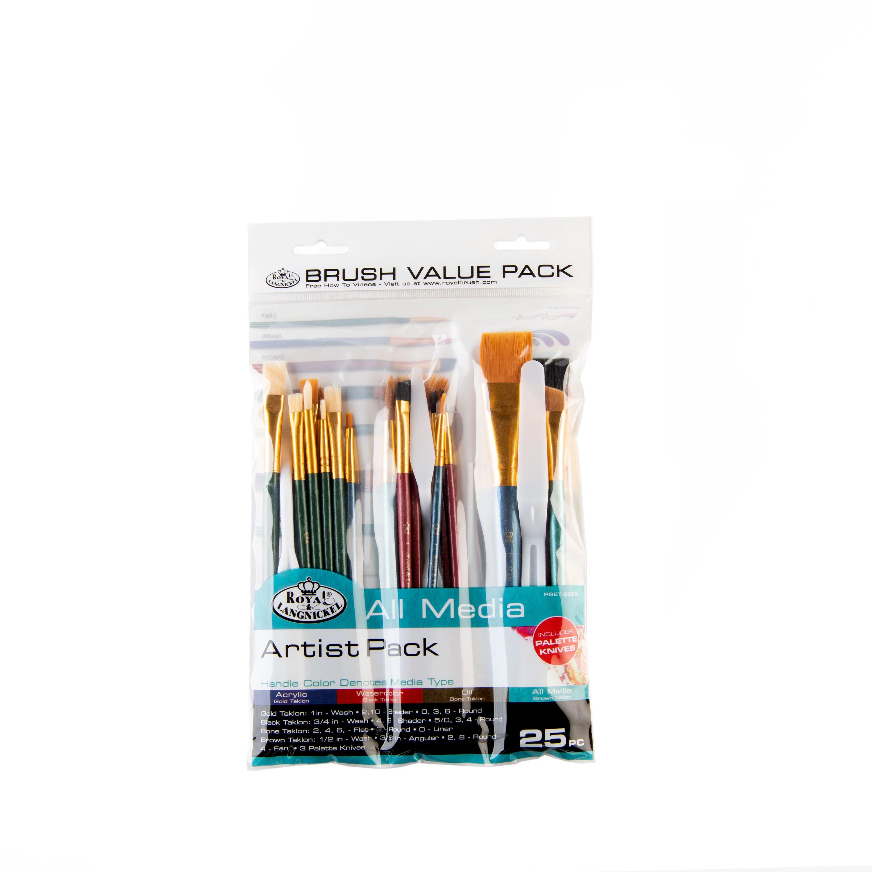 Royal & Langnickel All Media Variety Taklon Wood Handle Paint Brush Value Pack, 25pc | Walmart (US)