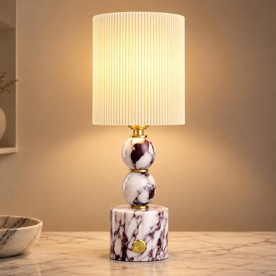 AOPO Marble Table Lamp Calacatta Natural Cordless lamp, Home Decor, 14.4" | Amazon (US)