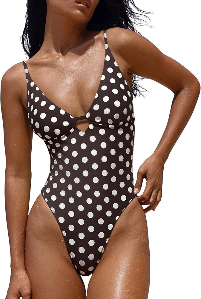 LASLULU Women's Sexy One Piece Swimsuits V Neck Padded Bathing Suit Modest Front Cutout Open Back... | Amazon (US)