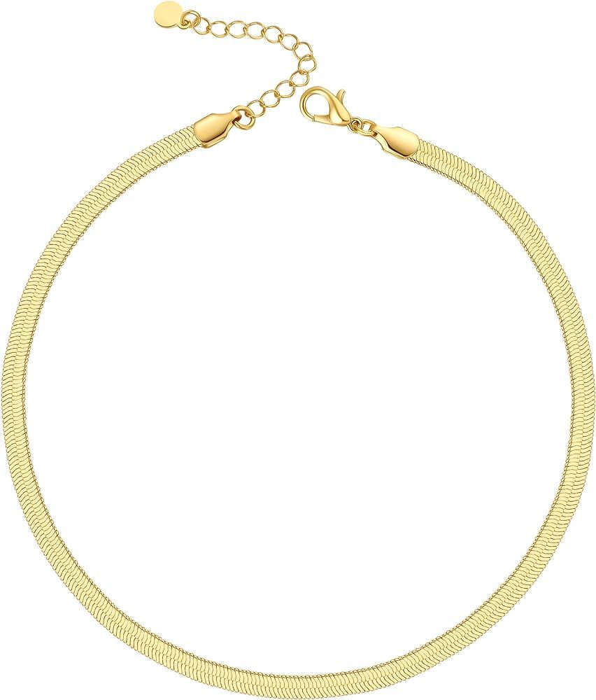 14K Gold Plated Dainty Choker Necklace for Women Girls | Snake Chain, Cuban Link, Paperclip, Ball Be | Amazon (US)