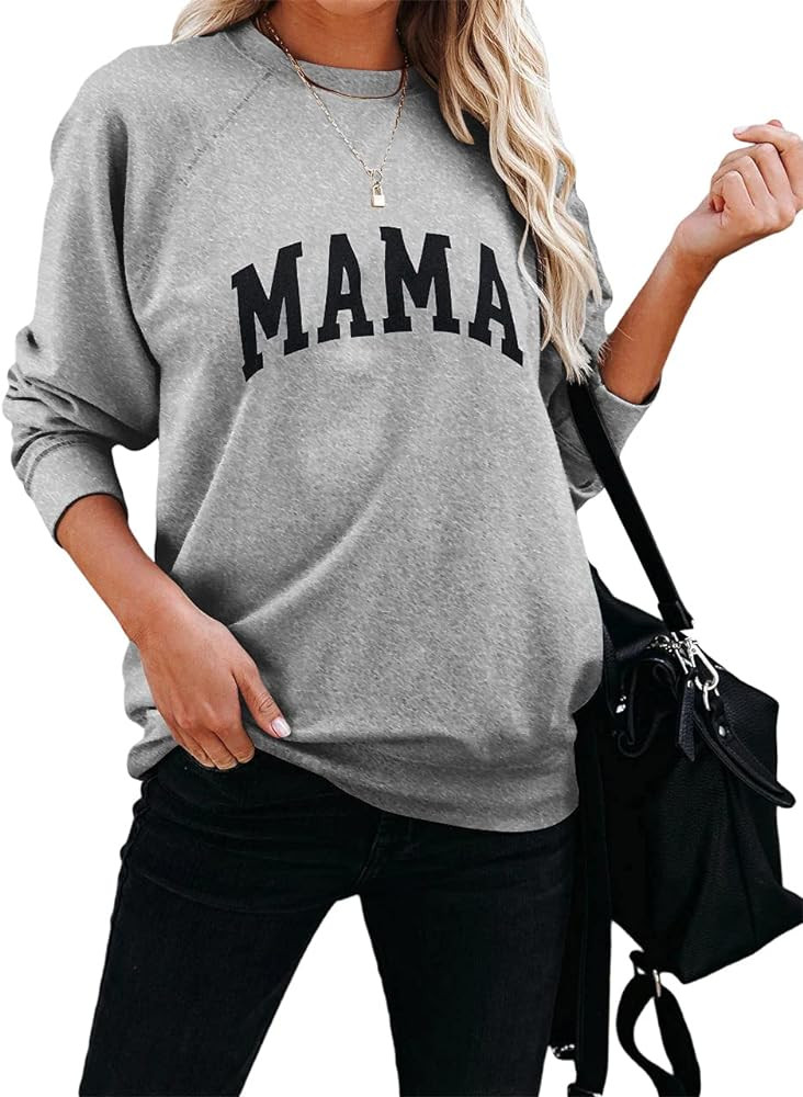 Dressmine Women's Long Sleeve Crewneck Sweatshirt Mama Letter Print Graphic Shirts Pullover Tops | Amazon (US)