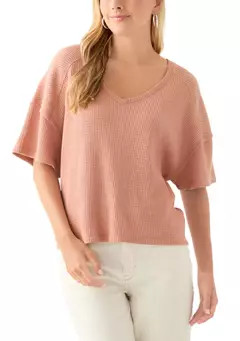 OLIVE + OAK Women's Short Sleeve Waffle Knit V-Neck T-Shirt | Belk