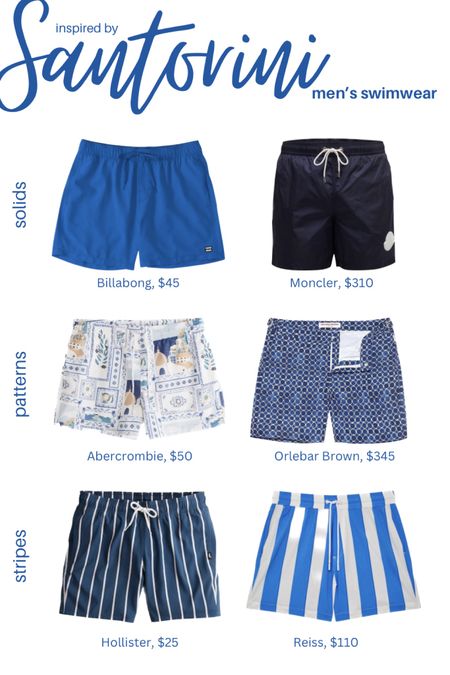 The Greek Islands mean white and blue, and that goes for swimsuits too! No matter your budget there are plenty of options.! 🇬🇷 

#greece #swimwear #mensswim #santorini #outfitinspiration #summer 

#LTKmens #LTKtravel #LTKSeasonal
