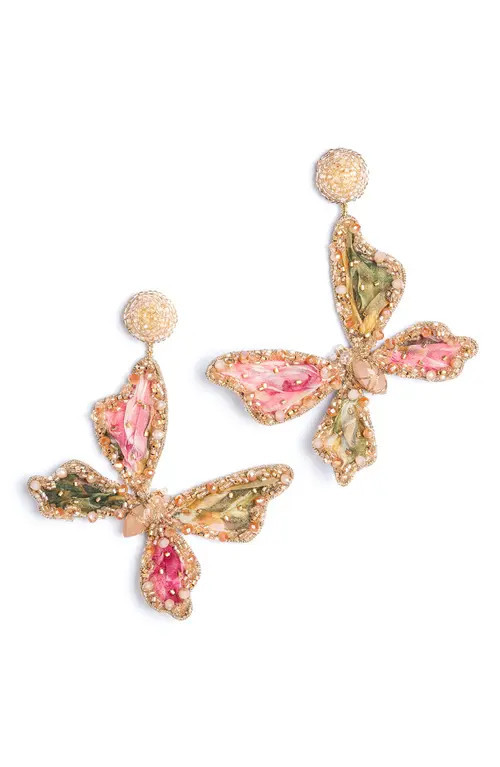 Deepa Gurnani Finna Beaded Butterfly Drop Earrings in Beige at Nordstrom | Nordstrom