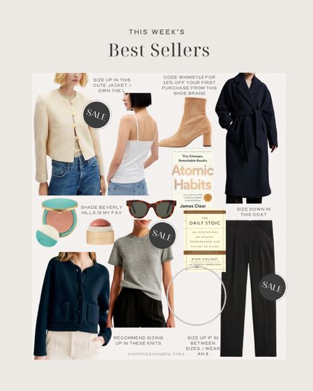 This week’s bestsellers!
Mango cropped jacket
& other stories winter coat
Jcrew trousers
Sézane sweater jacket
Abercrombie sweater tee
Self help books
Dorsey lab grown diamond tennis necklace
Gucci bronzer
Merit blush
Gap basic cami
Suede ankle boots 

#LTKSeasonal
