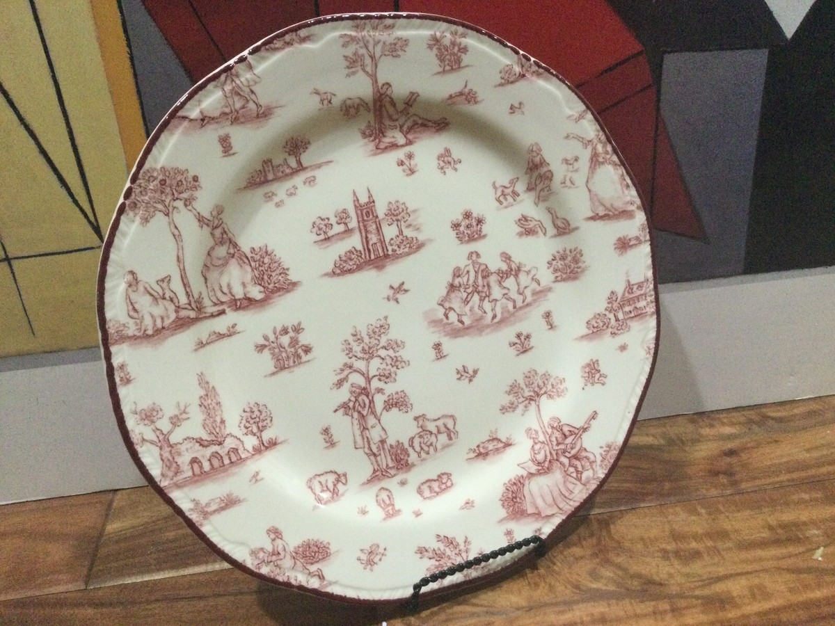 Wood & Sons Toile De Jouy Pink/Red 10.75 In. Dinner Plate Toile Colonial Scene  | eBay | eBay US