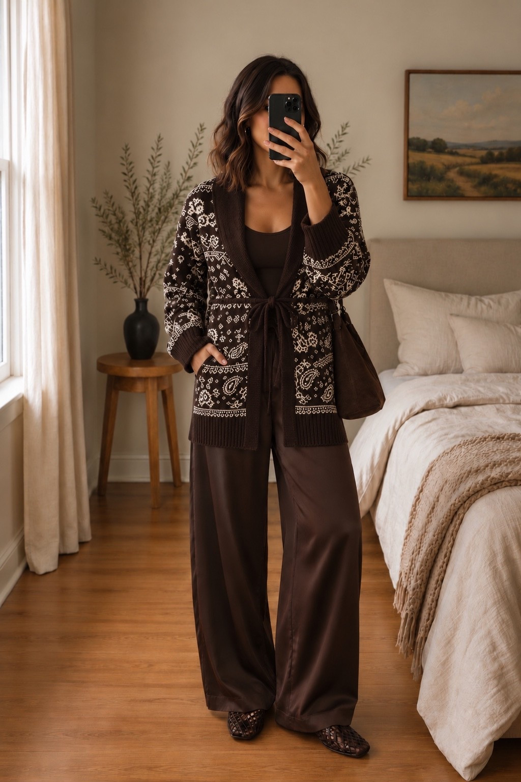Chocolate brown is having a moment 🤎🍂 This Abercrombie outfit is giving cozy fall but still put together. The satin pants + matching tank make the perfect elevated base, and the patterned tie cardigan adds just enough interest. Finished it with woven flats and an oversized brown bag for an easy look I’d wear on repeat.

Perfect for date night, dinner, work or an easy fall weekend look. ✨

#Abercrombie #AbercrombieStyle #FallOutfit #FallFashion #ChocolateBrown #BrownOutfit #FallStyle #LTKStyle #LTKFashion #CasualChic #FallOutfitIdeas

#LTKSaleAlert #LTKOver40 #LTKmomlife