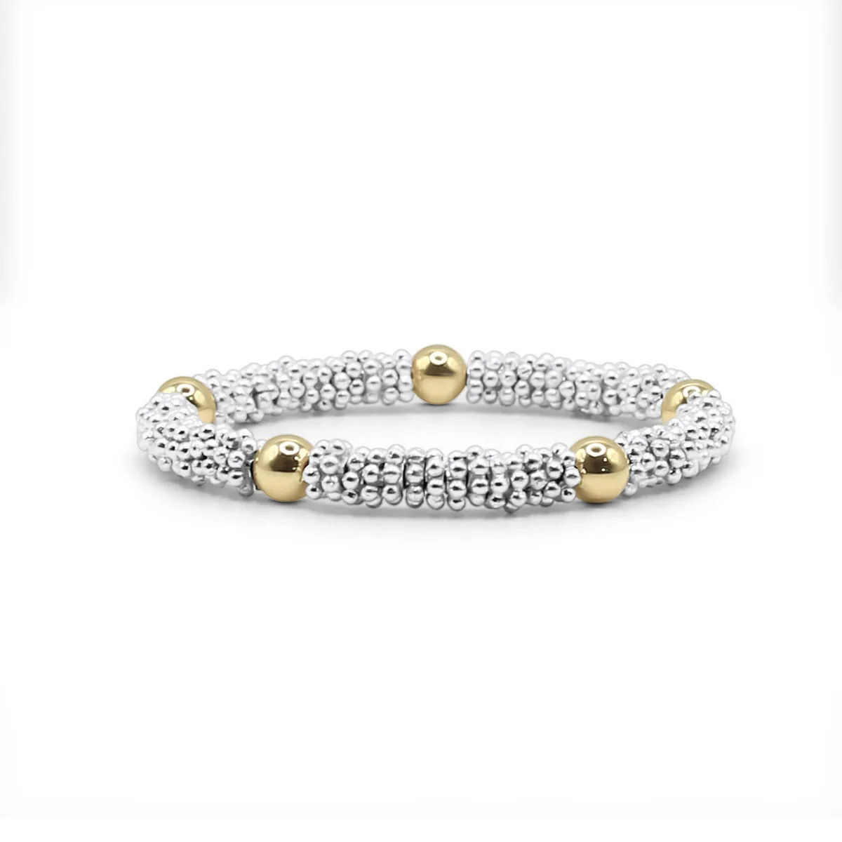 Tatum \u2013 Silver & Gold Beaded Stretch Bracelet | Bowood Lane
