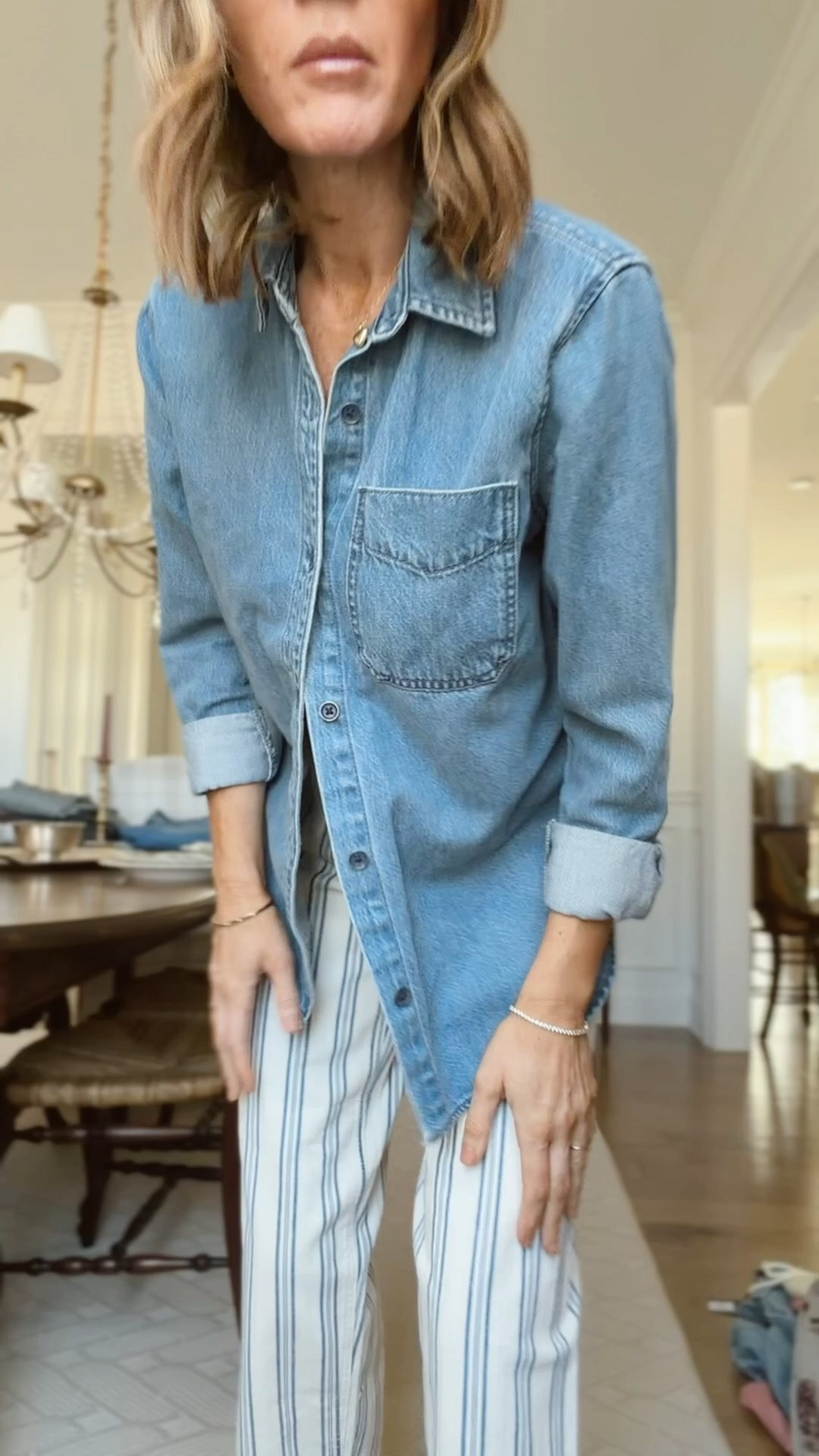 Xs in button down 
2 in jeans (true to size!)
