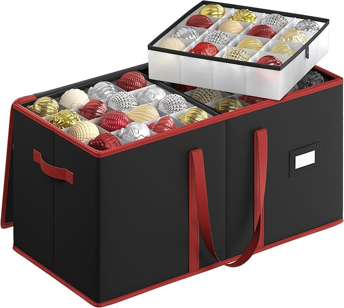 SONGMICS Christmas Ornament Storage Box, Dual Zippers, Stackable Christmas Storage Container with... | Amazon (US)