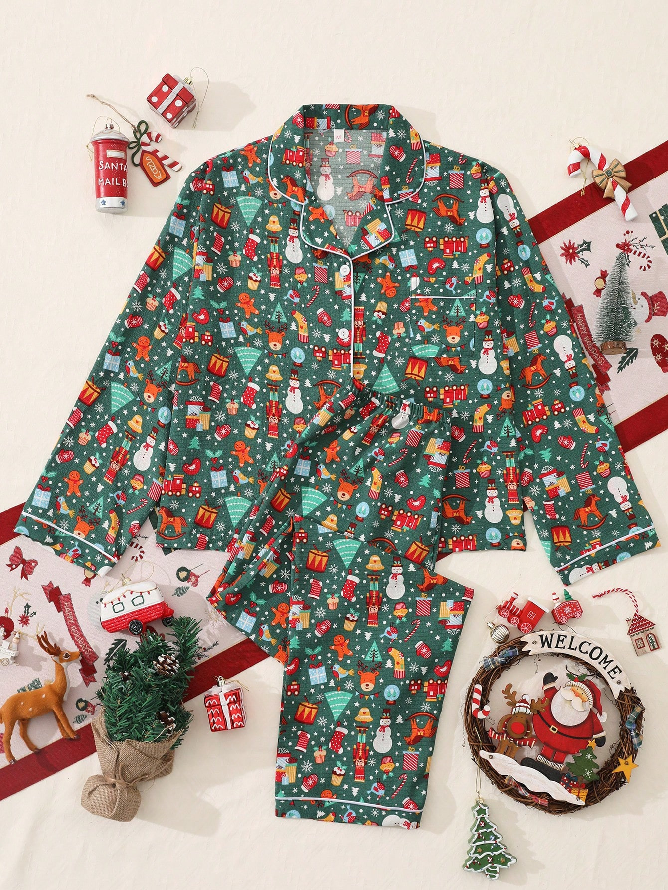 2Pcs Christmas Tree&Christmas Stocking Graphic Christmas Elements Funny Print Long Sleeve Collar ... | SHEIN