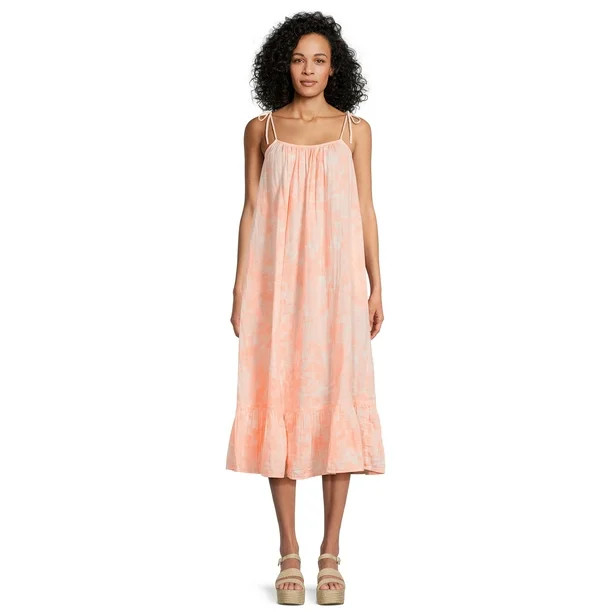 Time and Tru Women's Tie Shoulder Midi Dress, Sizes XS-XXXL | Walmart (US)