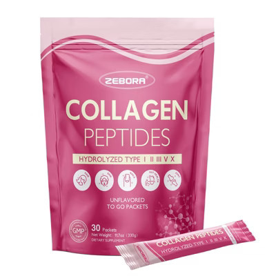 ZEBORA Multi-Collagen: 5 Types (I-V,X)+18 Amino Acids+MCTs+Probiotics+HA+Vit C+Biotin+Zn—Boost Skin/Hair/Nails, Imm, Energy, Dig Unflavored - 30pkts | Target