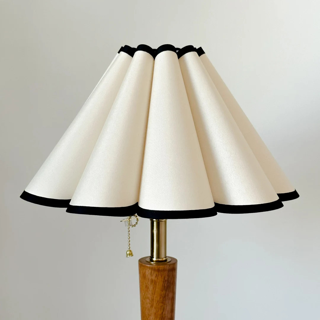 Handmade Pleated Lampshade Beige Black Trim Warm Lighting for Table Lamps Pendant Light PVC Fabri... | Etsy (US)