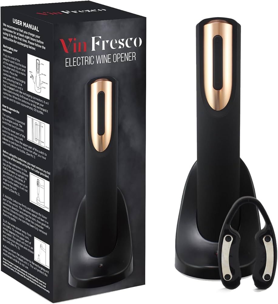 Vin Fresco Electric Wine Opener Rechargeable with Charging Base & Foil Cutter - Automatic Wine Bo... | Amazon (US)
