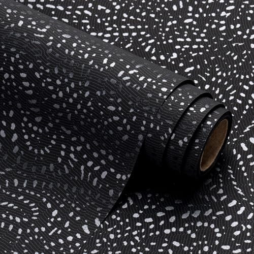 WRAPAHOLIC Black Wrapping Paper Roll - Mini Roll - 17 Inch x 16.5 Feet - Black with Silver Design... | Amazon (US)