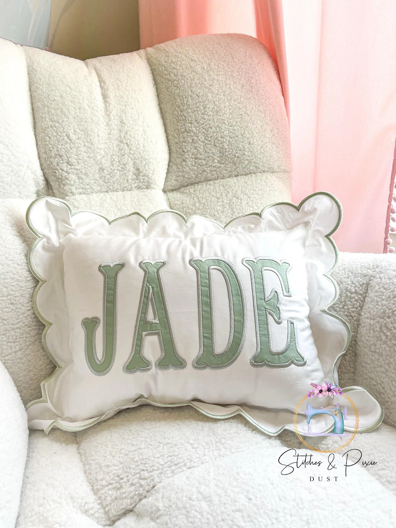 Scallop Pillow Sham/monogram Nursery Pillow/personalized Baby Gift/bow Pillow/college Monogram Pi... | Etsy (US)