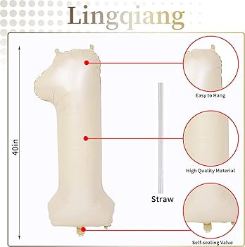 40 Inch Beige Number 1 Balloon for 1st Birthday Decoration, Large Self Inflating Cream Foil Numbe... | Amazon (US)